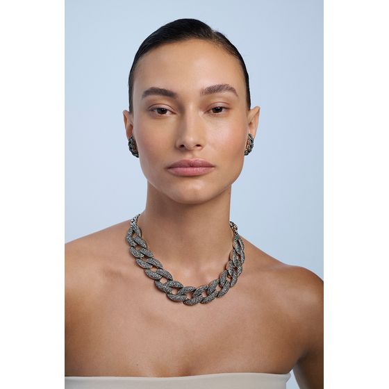 Colar Grume Strass Classics Prata Boho